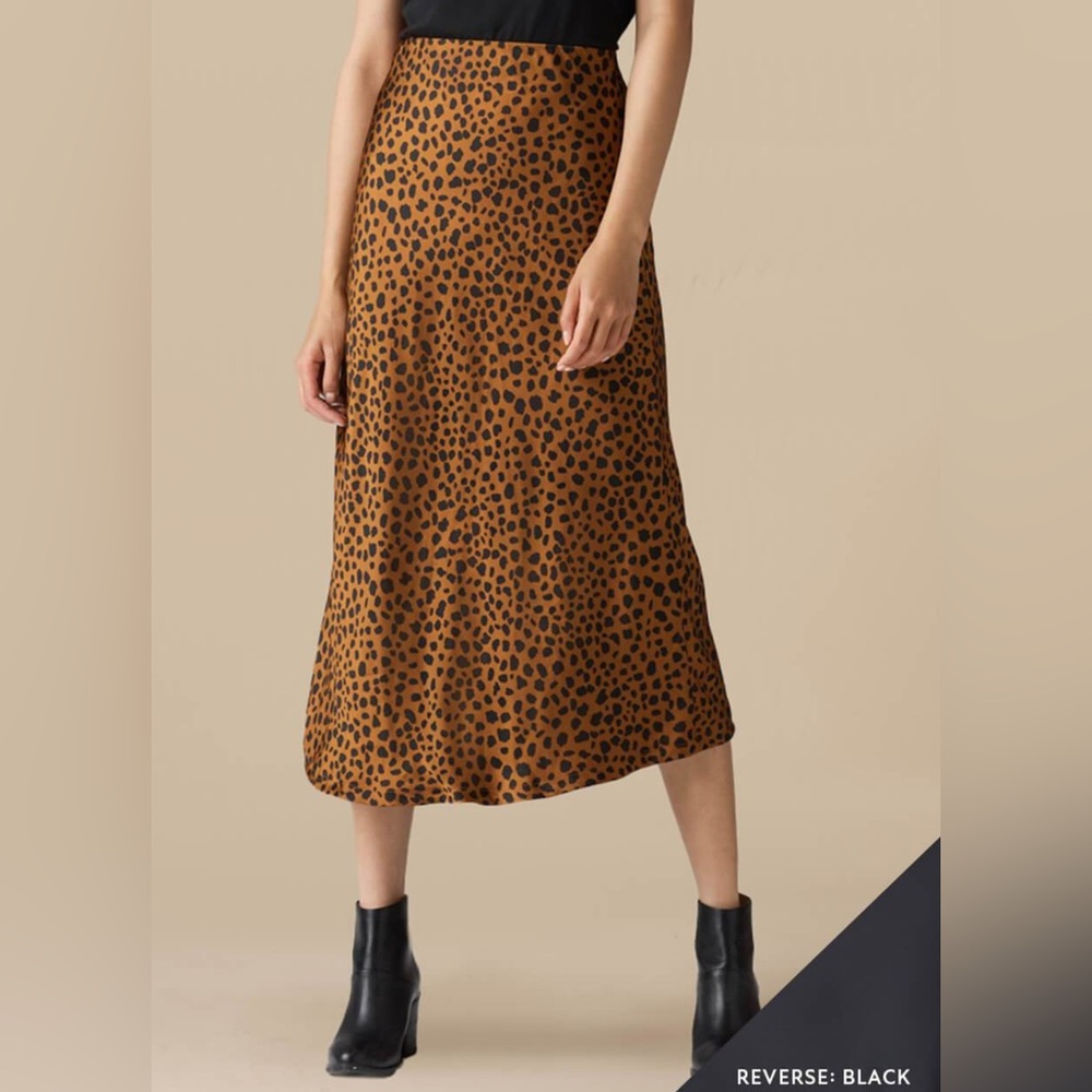 Vetta Reversible satin midi skirt - Leopard and Black